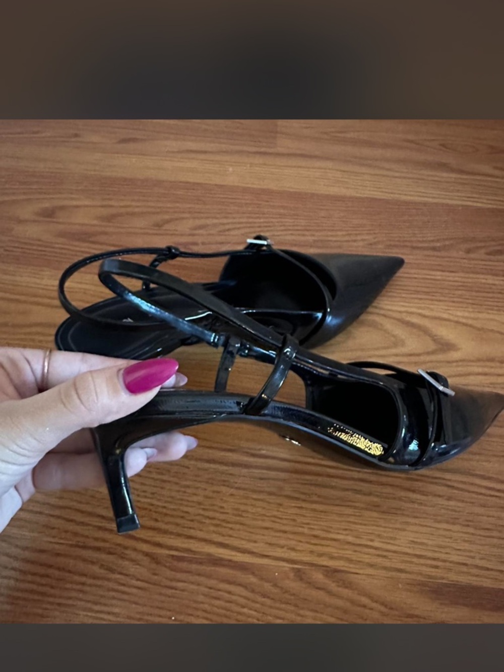 Black Patent Pointed-Toe Strappy Heels
